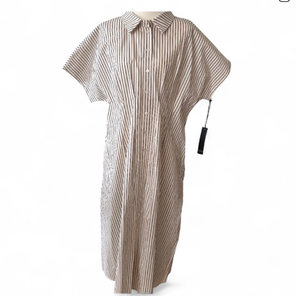 Nicole Miller New York Beige and Black Striped Midi Dress - XL